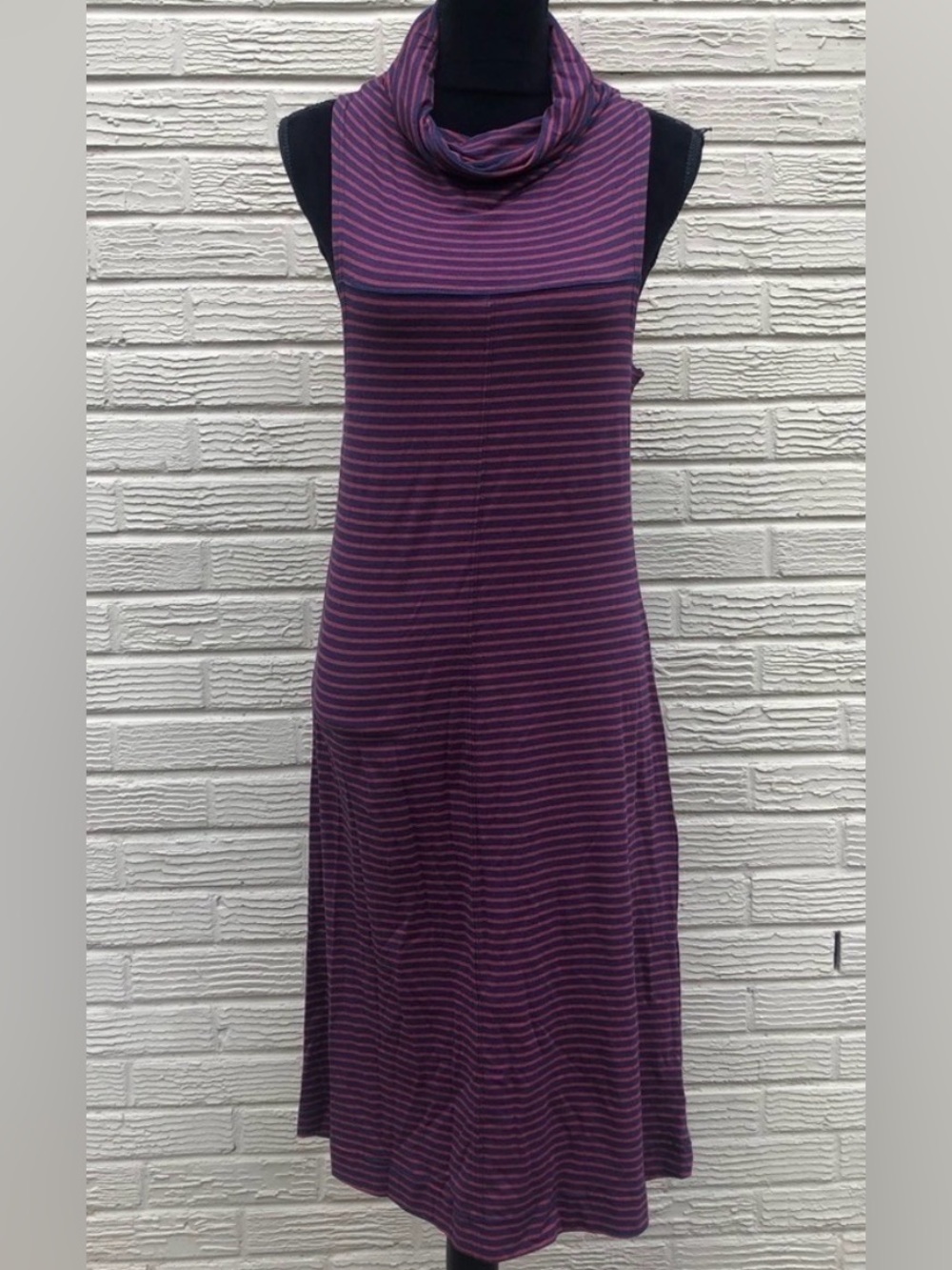 Horny Toad Cowl Neck Dark Red & Navy Blue Striped Sleeveless Dress Size M